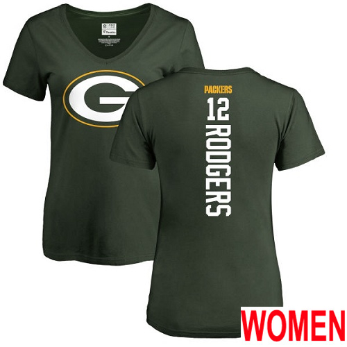 Green Bay Packers Green Women #12 Rodgers Aaron Backer Nike NFL T Shirt->nfl t-shirts->Sports Accessory